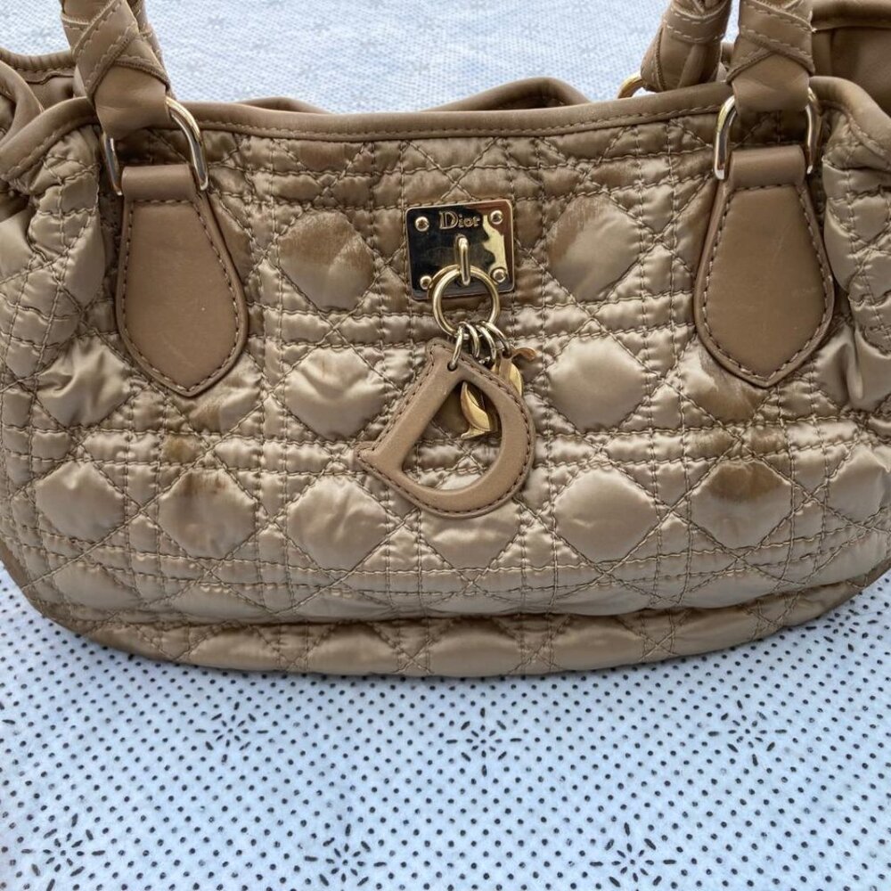 Christian Dior Women Metallic Brown Quilted Cannage Bag Lady Dior Tote Handbag - Picture 6 of 13